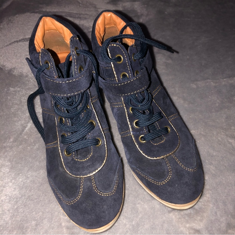 Geox blue heeled boots, shoes/ platforms/ heels
